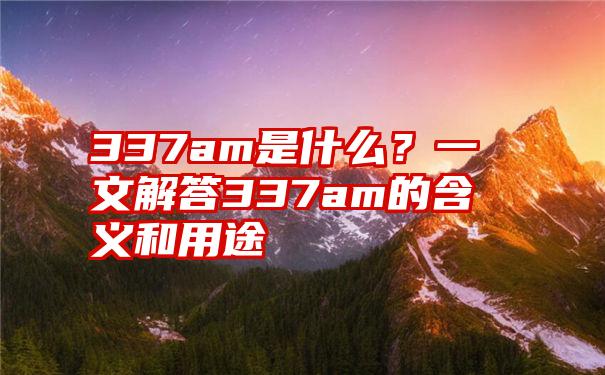 337am是什么？一文解答337am的含义和用途