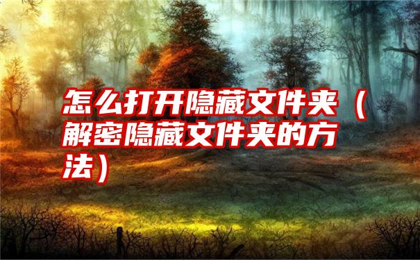 怎么打开隐藏文件夹（解密隐藏文件夹的方法）