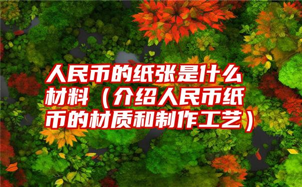 人民币的纸张是什么材料（介绍人民币纸币的材质和制作工艺）