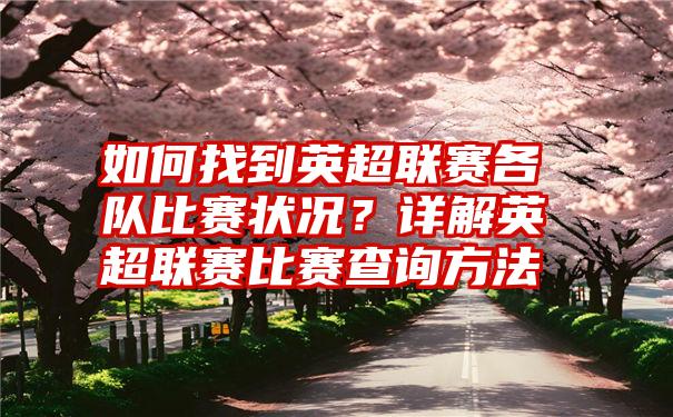 如何找到英超联赛各队比赛状况？详解英超联赛比赛查询方法