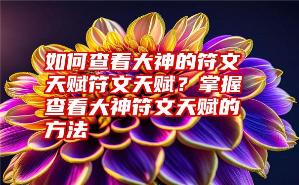 如何查看大神的符文天赋符文天赋？掌握查看大神符文天赋的方法