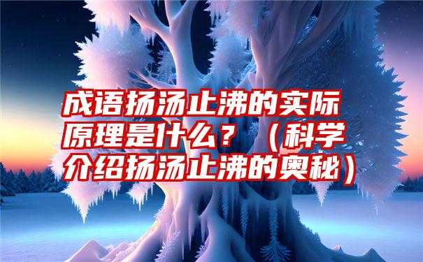 成语扬汤止沸的实际原理是什么？（科学介绍扬汤止沸的奥秘）