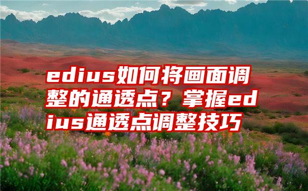 edius如何将画面调整的通透点？掌握edius通透点调整技巧