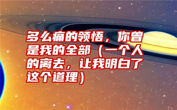 多么痛的领悟，你曾是我的全部（一个人的离去，让我明白了这个道理）