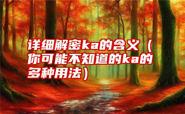 详细解密ka的含义（你可能不知道的ka的多种用法）