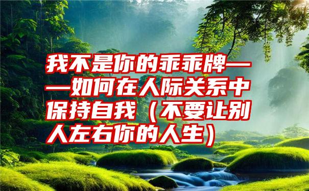 我不是你的乖乖牌——如何在人际关系中保持自我（不要让别人左右你的人生）