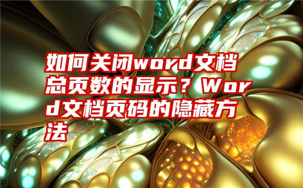 如何关闭word文档总页数的显示？Word文档页码的隐藏方法