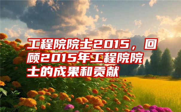 工程院院士2015，回顾2015年工程院院士的成果和贡献