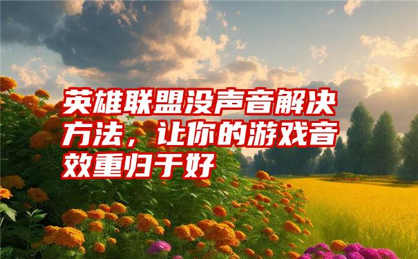 英雄联盟没声音解决方法，让你的游戏音效重归于好