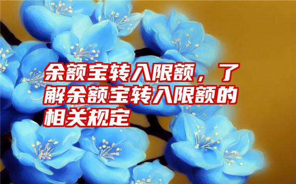 余额宝转入限额，了解余额宝转入限额的相关规定