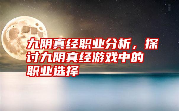 九阴真经职业分析，探讨九阴真经游戏中的职业选择