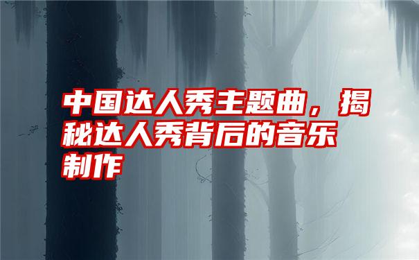 中国达人秀主题曲，揭秘达人秀背后的音乐制作