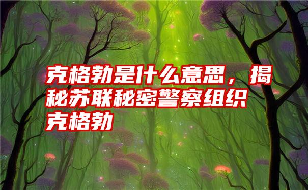 克格勃是什么意思，揭秘苏联秘密警察组织克格勃