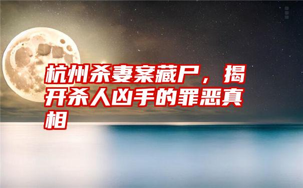 杭州杀妻案藏尸，揭开杀人凶手的罪恶真相