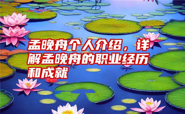 孟晚舟个人介绍，详解孟晚舟的职业经历和成就