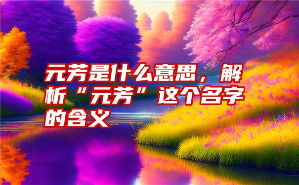 元芳是什么意思，解析“元芳”这个名字的含义