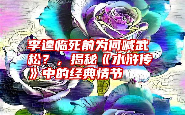 李逵临死前为何喊武松？，揭秘《水浒传》中的经典情节