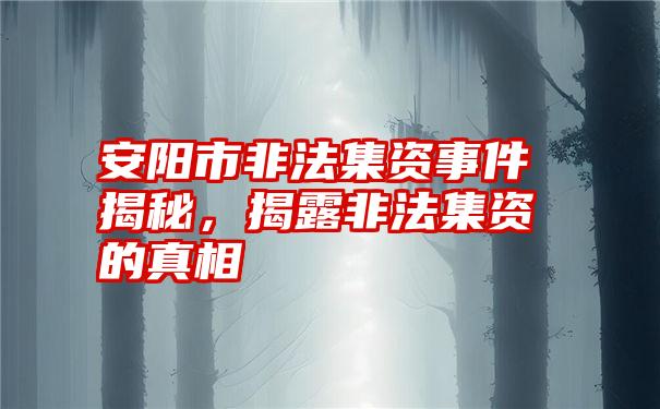 安阳市非法集资事件揭秘，揭露非法集资的真相