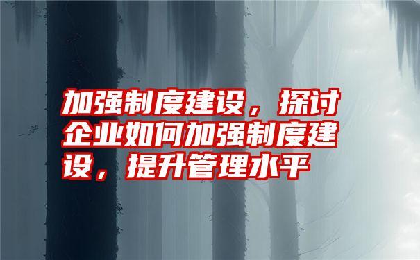 加强制度建设，探讨企业如何加强制度建设，提升管理水平