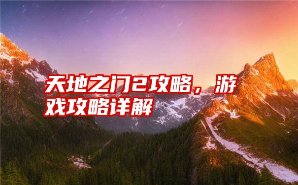 天地之门2攻略,游戏攻略详解
