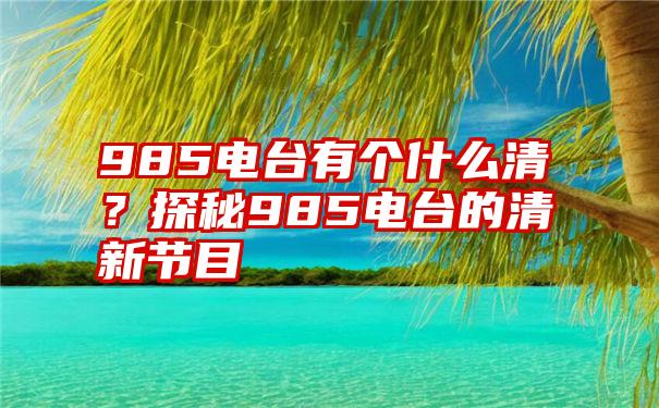 985电台有个什么清？探秘985电台的清新节目