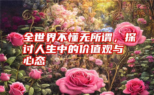 全世界不懂无所谓,探讨人生中的价值观与心态