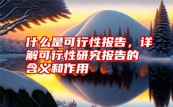 什么是可行性报告，详解可行性研究报告的含义和作用