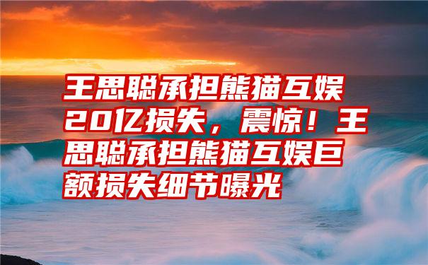 王思聪承担熊猫互娱20亿损失，震惊！王思聪承担熊猫互娱巨额损失细节曝光