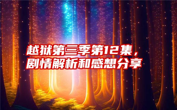 越狱第三季第12集，剧情解析和感想分享