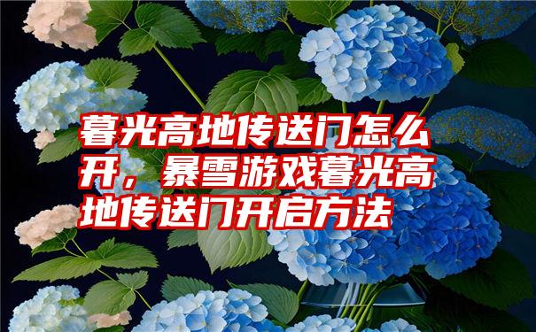 暮光高地传送门怎么开,暴雪游戏暮光高地传送门开启方法