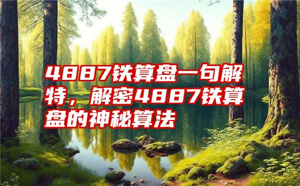 4887铁算盘一句解特，解密4887铁算盘的神秘算法