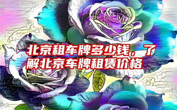 北京租车牌多少钱,了解北京车牌租赁价格