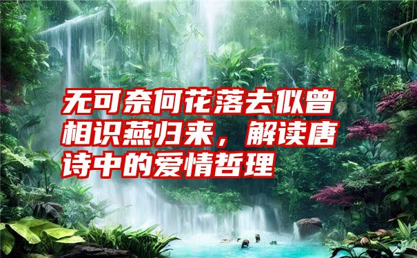 无可奈何花落去似曾相识燕归来，解读唐诗中的爱情哲理