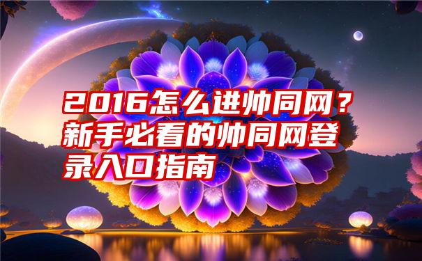 2016怎么进帅同网？新手必看的帅同网登录入口指南