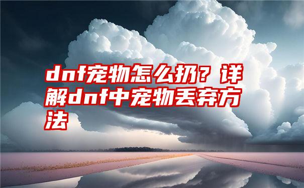 dnf宠物怎么扔？详解dnf中宠物丢弃方法