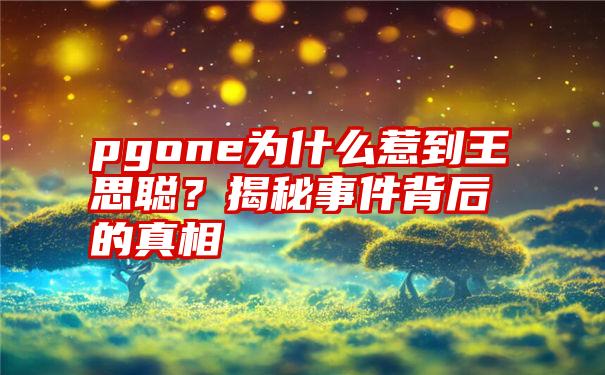 pgone为什么惹到王思聪？揭秘事件背后的真相