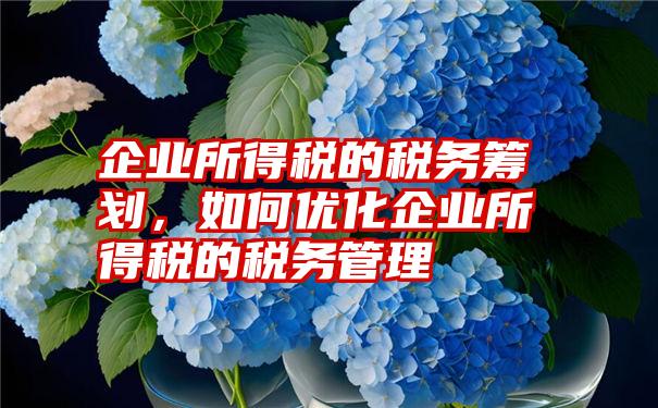 企业所得税的税务筹划，如何优化企业所得税的税务管理