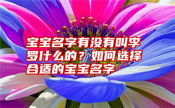 宝宝名字有没有叫李罗什么的？如何选择合适的宝宝名字