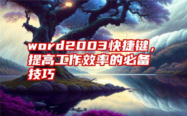 word2003快捷键，提高工作效率的必备技巧