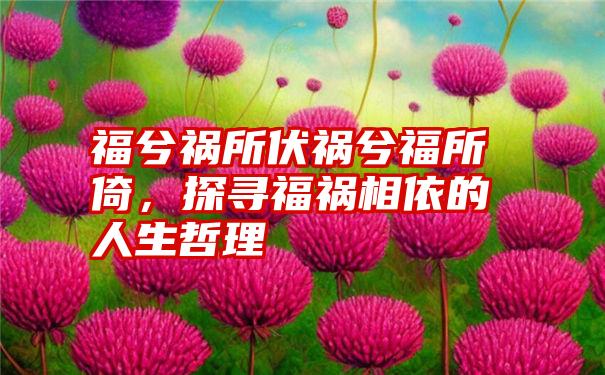 福兮祸所伏祸兮福所倚，探寻福祸相依的人生哲理