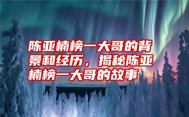 陈亚楠榜一大哥的背景和经历，揭秘陈亚楠榜一大哥的故事