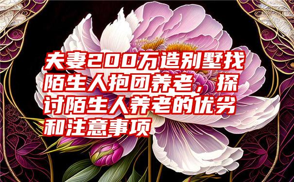 夫妻200万造别墅找陌生人抱团养老，探讨陌生人养老的优劣和注意事项