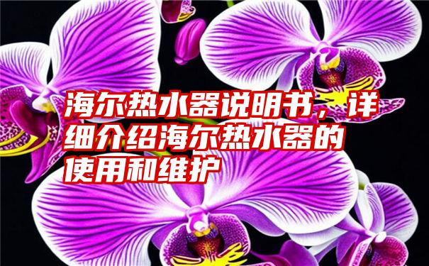 海尔热水器说明书，详细介绍海尔热水器的使用和维护