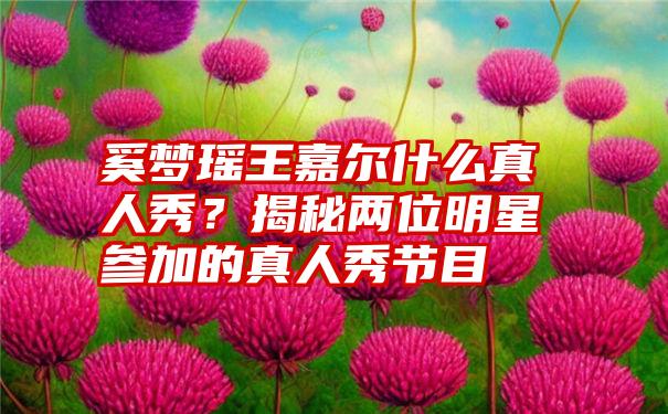 奚梦瑶王嘉尔什么真人秀？揭秘两位明星参加的真人秀节目