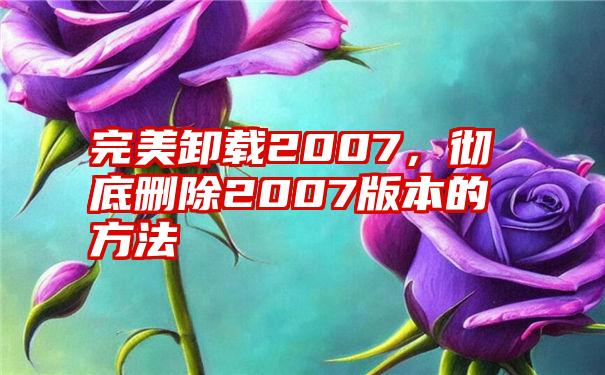 完美卸载2007，彻底删除2007版本的方法