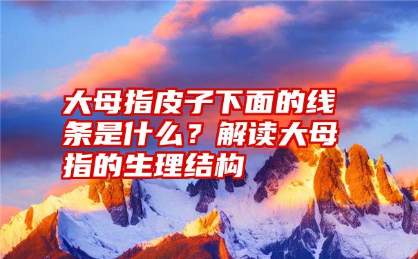 大母指皮子下面的线条是什么？解读大母指的生理结构