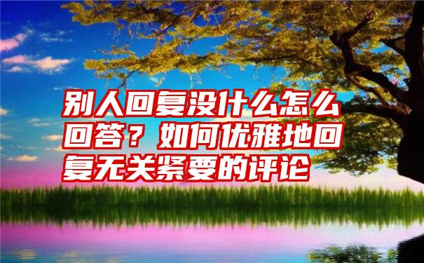 别人回复没什么怎么回答？如何优雅地回复无关紧要的评论