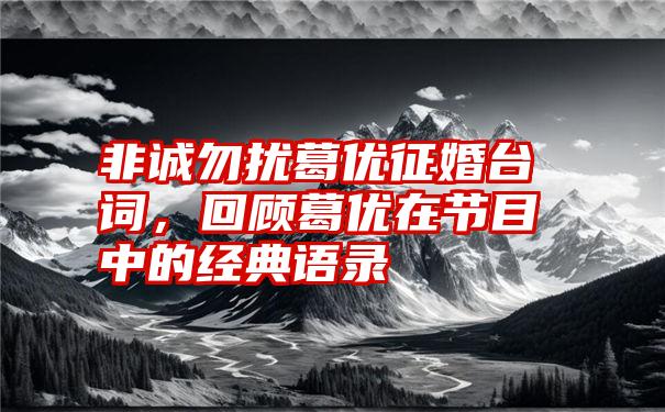 非诚勿扰葛优征婚台词，回顾葛优在节目中的经典语录