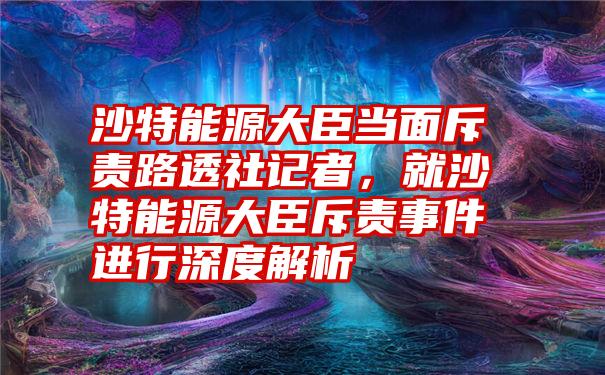 沙特能源大臣当面斥责路透社记者，就沙特能源大臣斥责事件进行深度解析