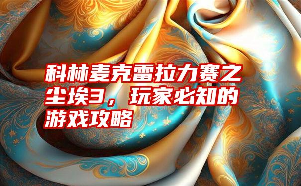 科林麦克雷拉力赛之尘埃3,玩家必知的游戏攻略